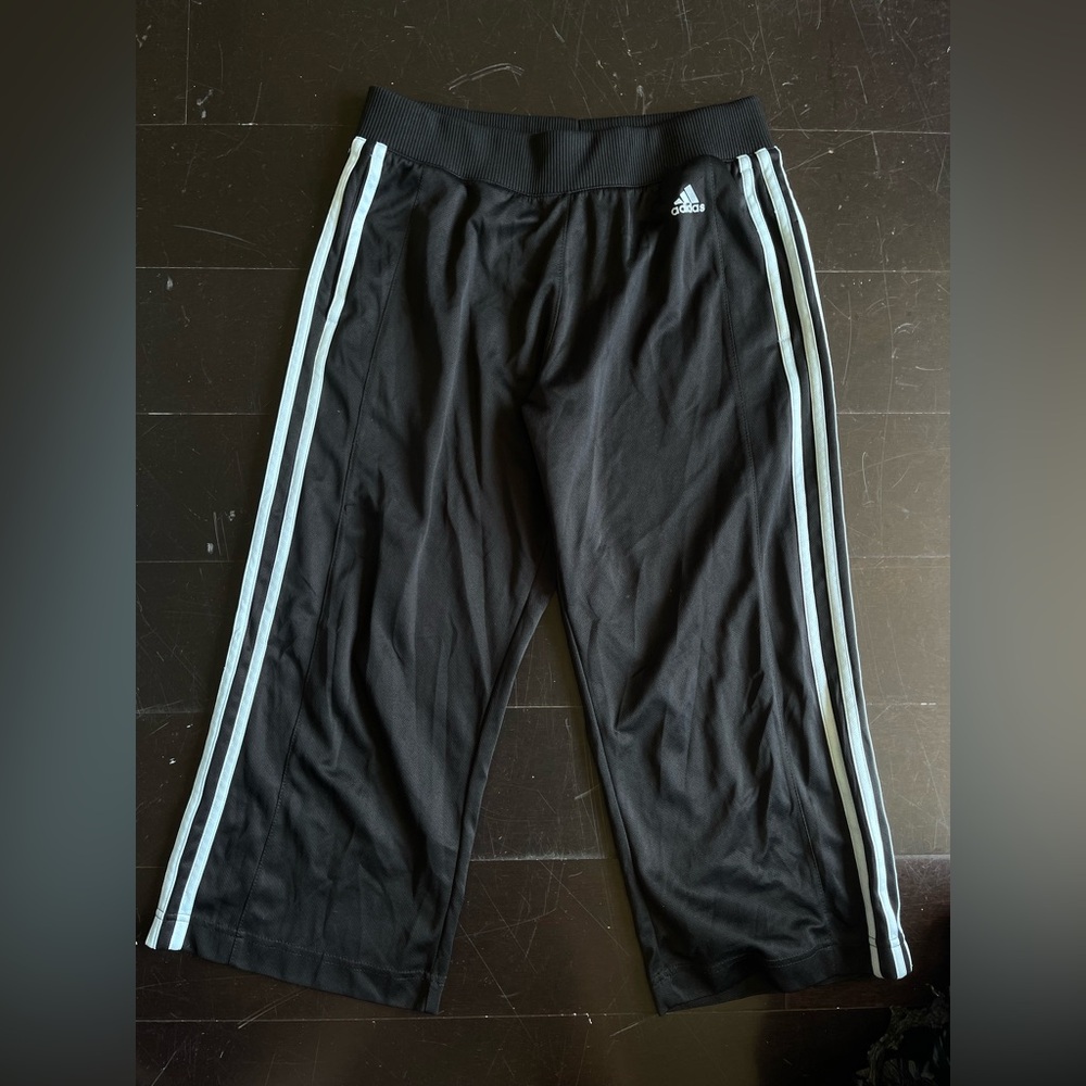 Adidas Black Capri Pants with Signature Stripes